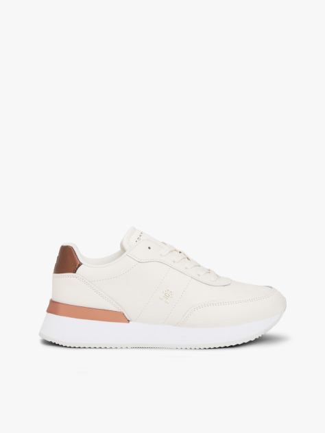 White Leather Gold-Tone Trim Fine Cleat Trainers  Women