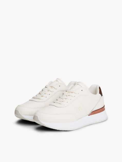White Leather Gold-Tone Trim Fine Cleat Trainers  Women