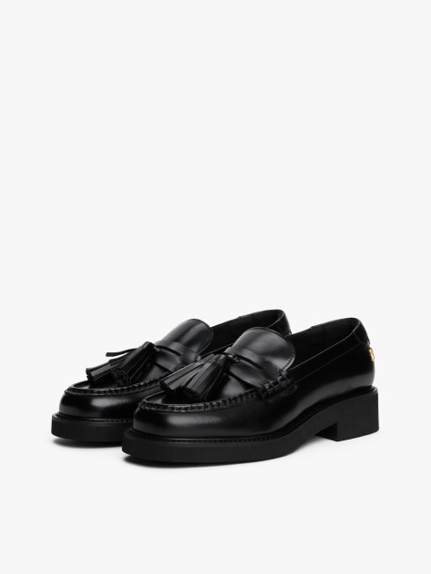 Black Lightweight Leather Tassel Loafers  Women