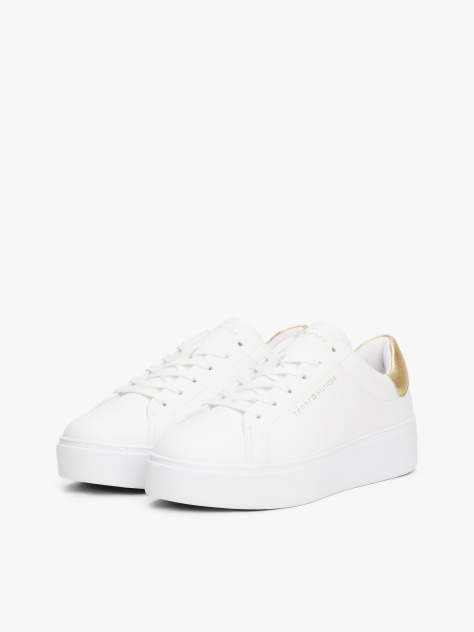 Άσπρο Δερμάτινα Sneakers Σε Στιλ Πλατφόρμας Με Μεταλιζέ Λεπτομέρεια  Γυναίκες