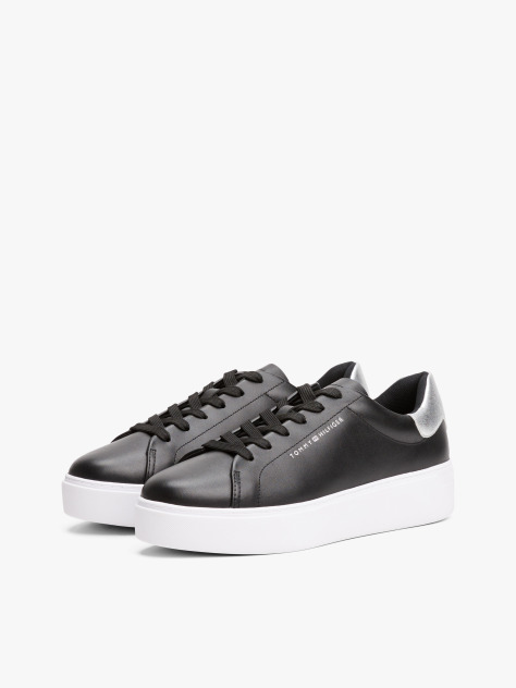 Multi Leather Metallic Platform Court Trainers  Women