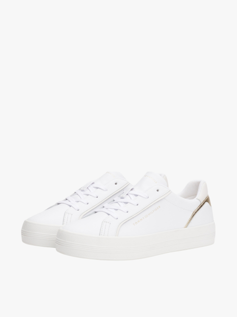 White Leather Metallic Embossed Trainers  Women