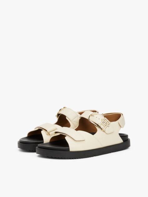 Beige TH Monogram Leather Cleat Sandals  Women