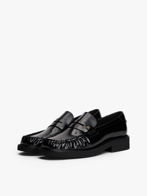 Μαύρο Δερμάτινα Loafers Με Τετράγωνη Μύτη  Γυναίκες