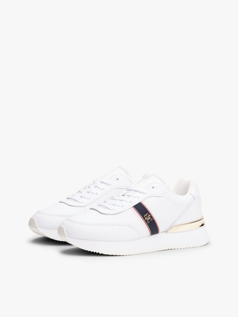 White Leather TH Monogram Plaque Trainers  Women