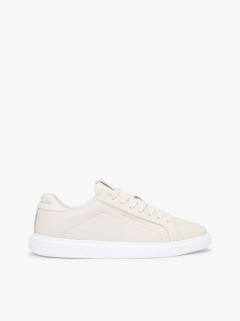 Beige Lightweight Leather Cupsole Court Trainers  Women