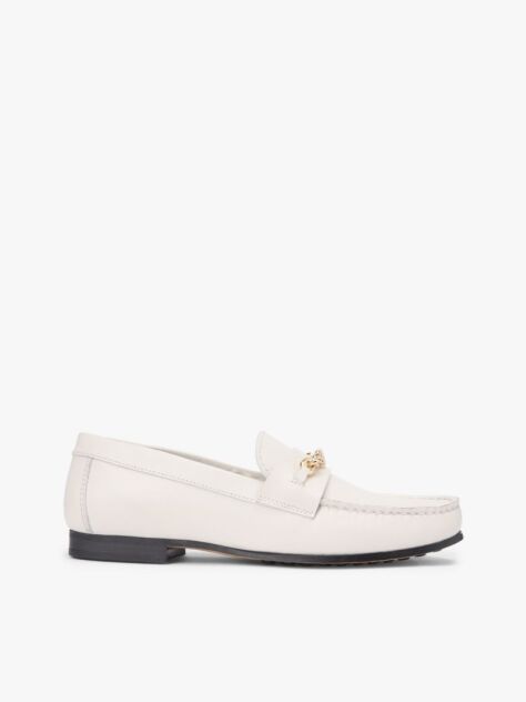Beige Leather TH Monogram Horsebit Chain Loafers  Women