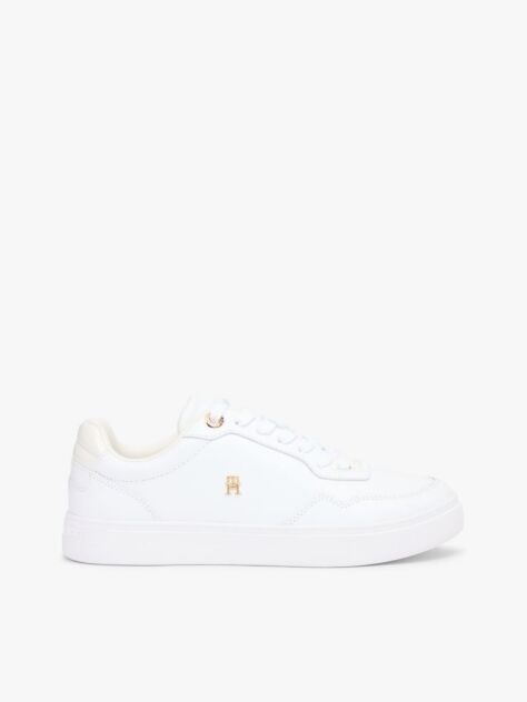 White Leather Mixed Texture Cupsole Trainers  Women