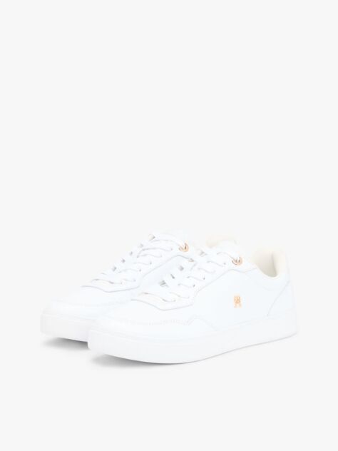White Leather Mixed Texture Cupsole Trainers  Women