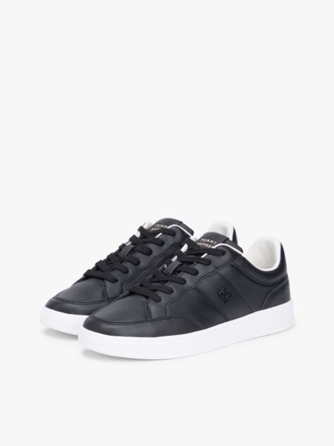 Black TH Monogram Leather Court Trainers  Women