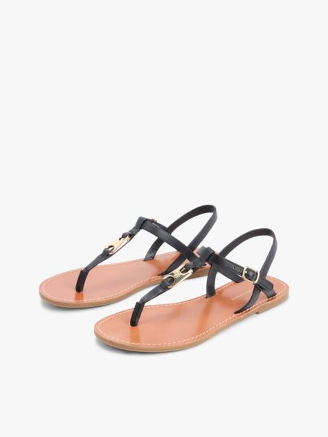 Black Leather TH Monogram Strap Sandals  Women