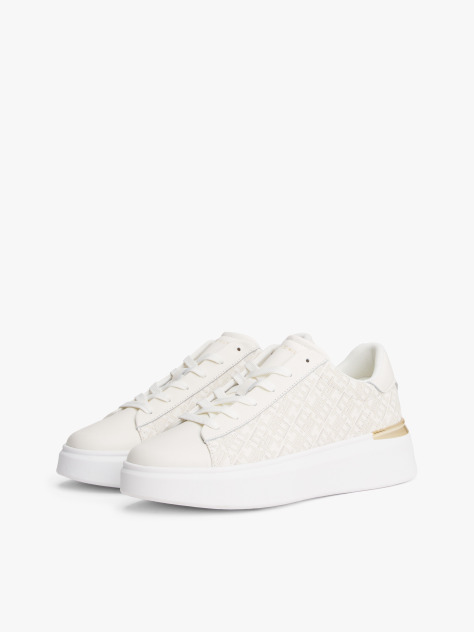 Beige TH Monogram Leather Platform Trainers  Women