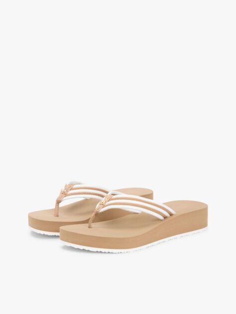 Multi Stripe Webbing Strap Wedge Flip-Flops  Women