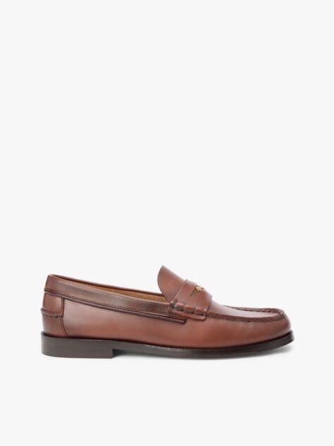 Brown Leather Penny Loafers  Women