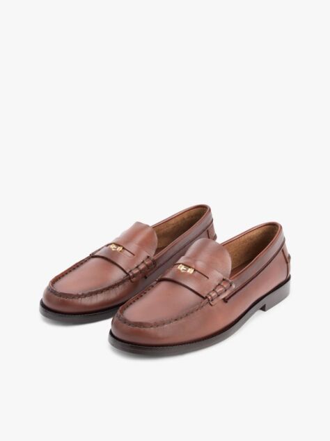 Brown Leather Penny Loafers  Women