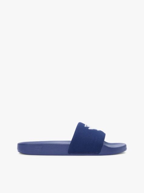Blue Logo Embroidery Canvas Pool Slides  Women