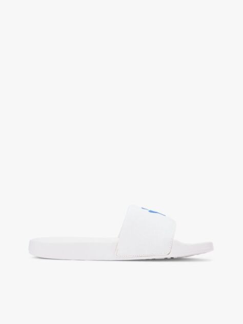 White Logo Embroidery Canvas Pool Slides  Women