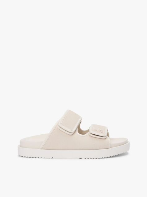 Beige Leather Double Strap Serrated Sandals  Women