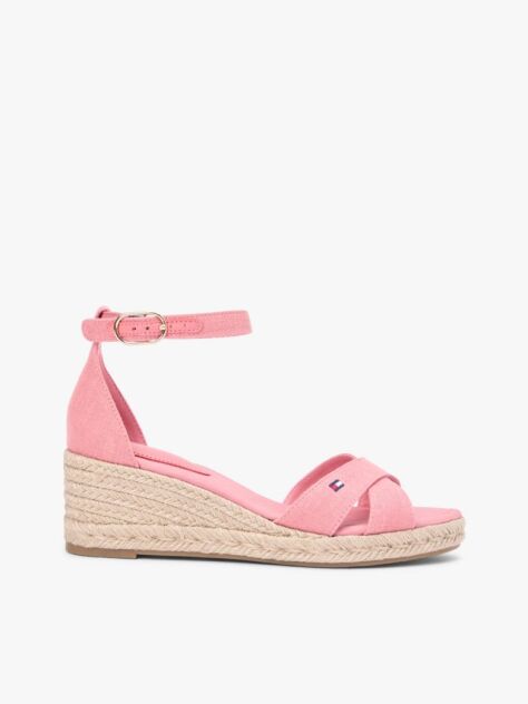 Pink Hemp Crossover Strap Wedge Espadrilles  Women