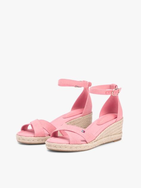 Pink Hemp Crossover Strap Wedge Espadrilles  Women
