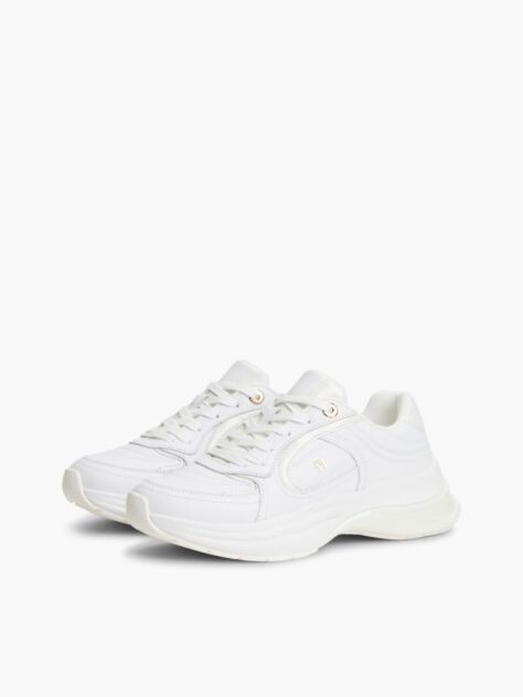 White TH Monogram Leather Chunky Sneakers  Women