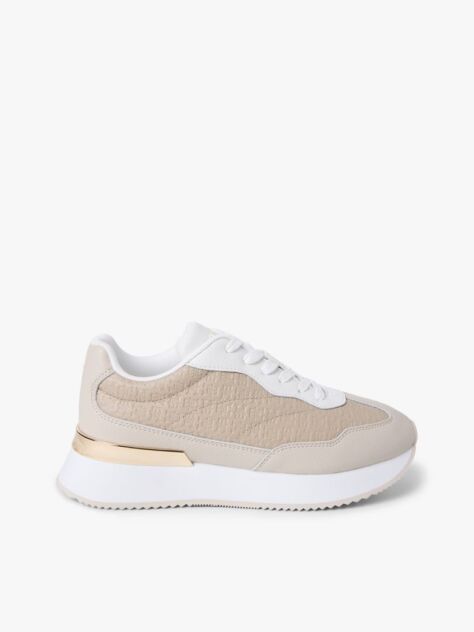 Μπεζ Δερμάτινα Sneakers Με Μίξη Υφών Και Μονόγραμμα TH  Γυναίκες