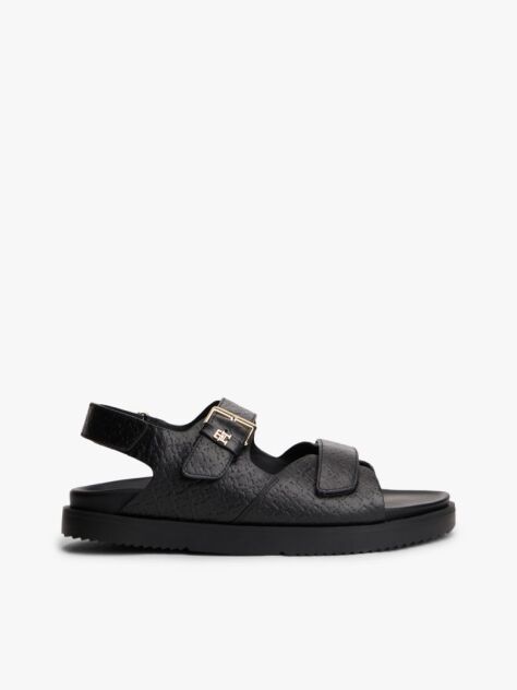 Black Leather TH Monogram Buckle Cleat Sandals  Women