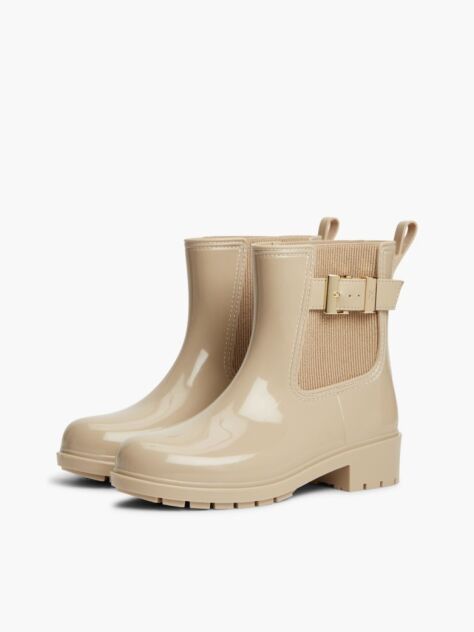 Beige Shiny Buckle Cleat Rain Boots  Women