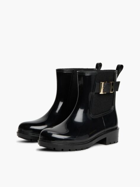 Black Shiny Buckle Cleat Rain Boots  Women