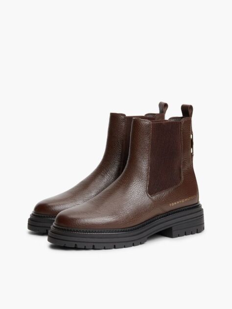 Brown Pebble Grain Leather Chelsea Boots  Women