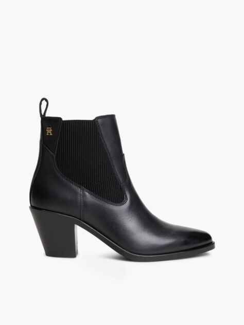 Black Leather Western Chelsea Boots  Women