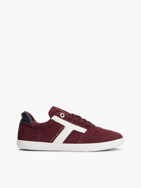 Red Suede Mixed Texture Enamel Flag Sneakers  Women