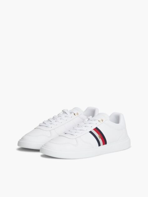 Άσπρο Δερμάτινα Sneakers Με Global Ριγέ Λεπτομέρεια  Γυναίκες