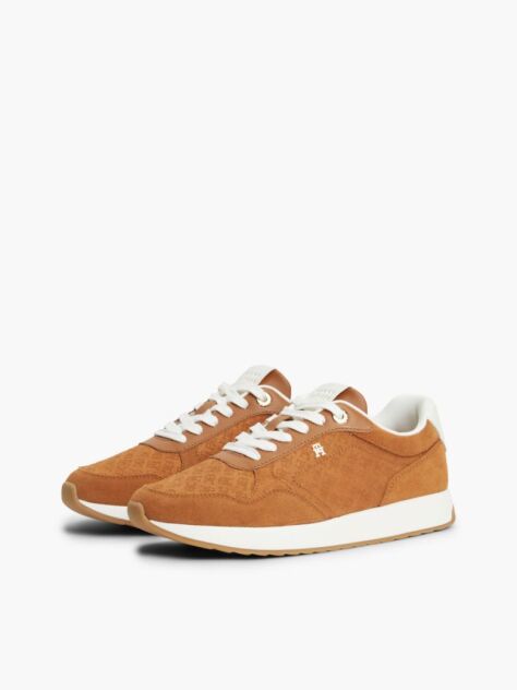 Brown TH Monogram Plaque Suede Sneakers  Women