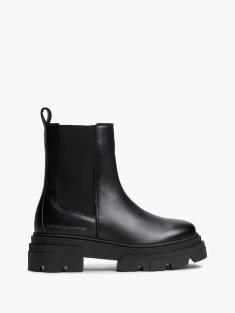 Black Leather Chunky Chelsea Boots  Women