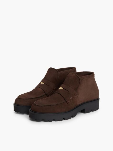 Καφέ TH Monogram Σουέτ Μποτάκια Σε Στιλ Loafer   Γυναίκες