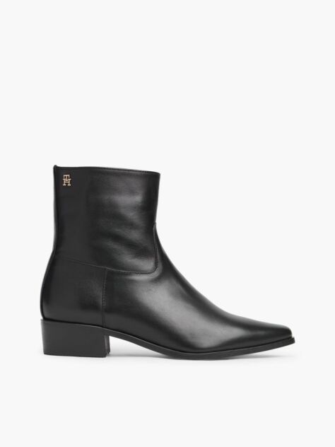 Black Leather Zip-Up Ankle Boots  Women
