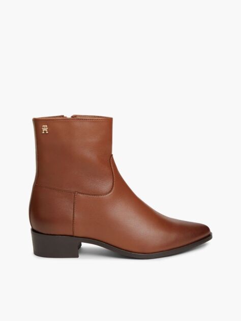 Brown Leather Zip-Up Ankle Boots  Women