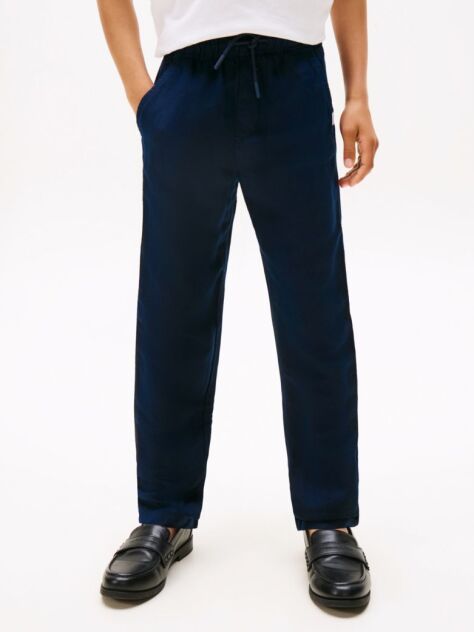 Blue Linen Blend Drawstring Trousers  Boys