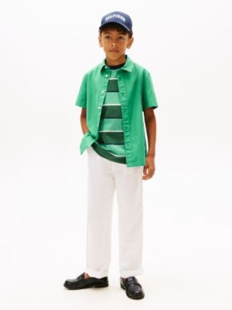 White Linen Blend Drawstring Trousers  Boys