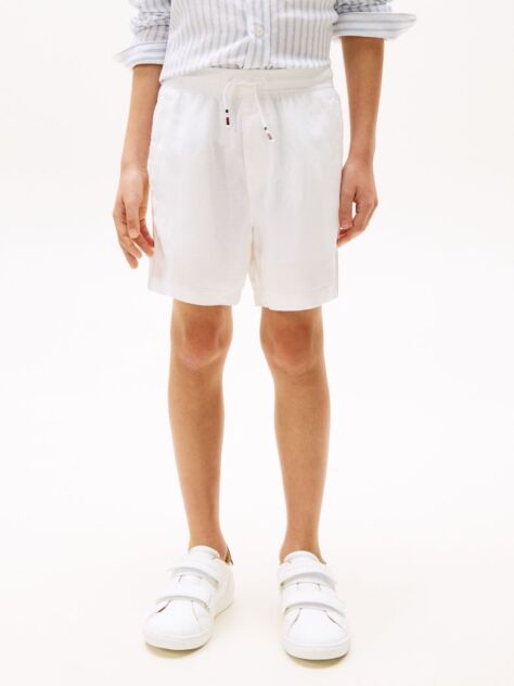 White Linen Blend Drawstring Shorts  Boys