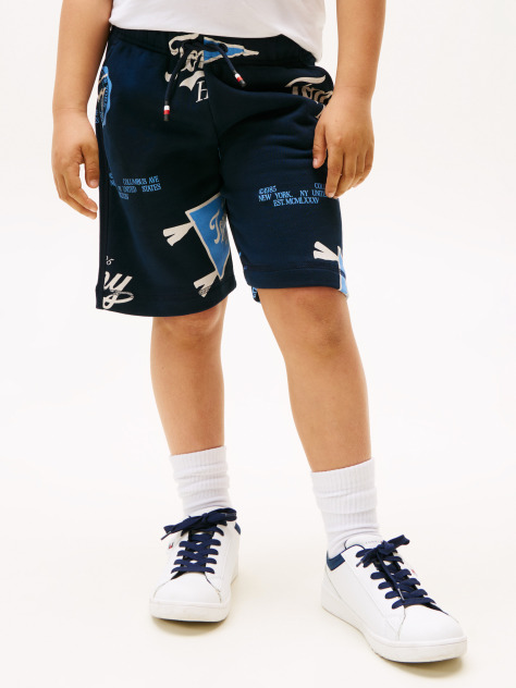 Blue All-Over Logo Print Sweat Shorts  Boys