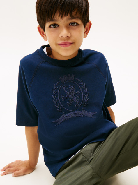 Μπλε Tonal TH Crest T-Shirt Με Κλασική Λαιμόκοψη  Αγόρια