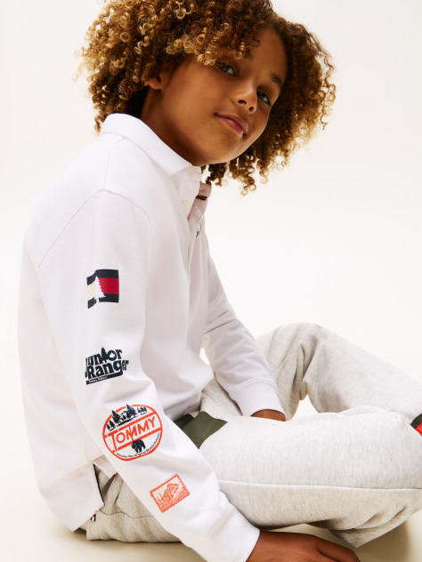 White Camp Tommy Multi Print Long Sleeve Polo  Boys
