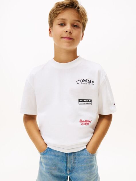 White Back Multi Logo Print Jersey T-Shirt  Boys