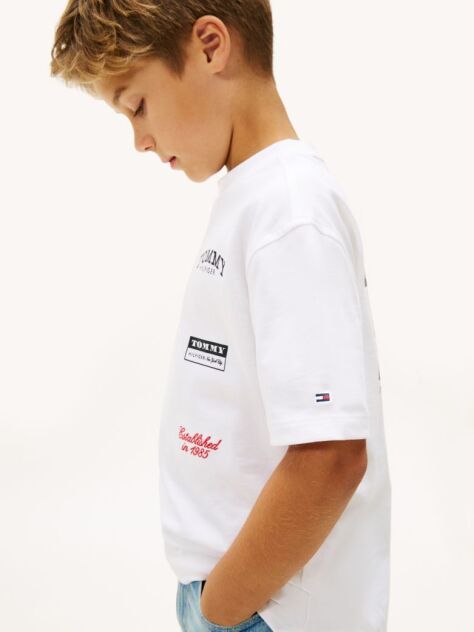 White Back Multi Logo Print Jersey T-Shirt  Boys