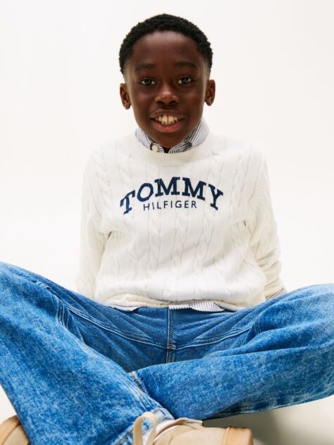 Beige Logo Cable Knit Jumper  Boys