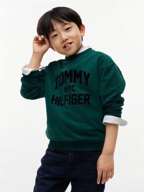 Green Logo Sueded Crew Neck Sweatshirt  Boys