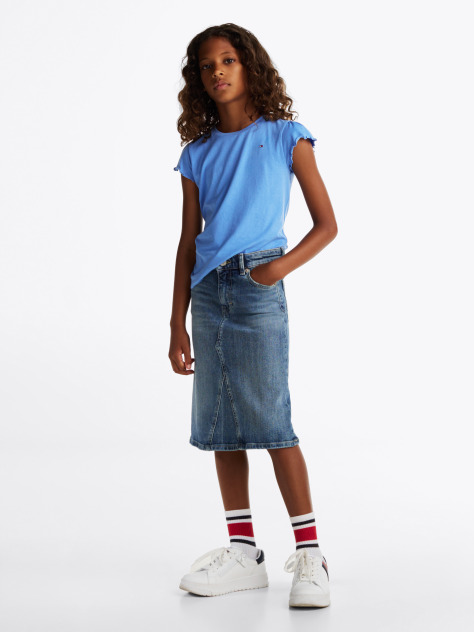 Blue Essential Ruffled Sleeve T-Shirt  Girls