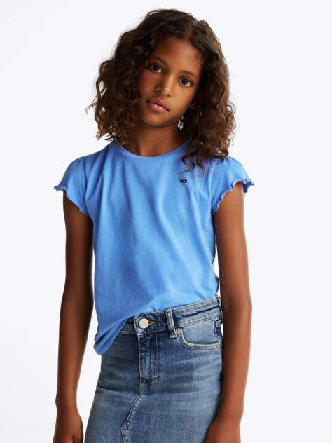 Blue Essential Ruffled Sleeve T-Shirt  Girls